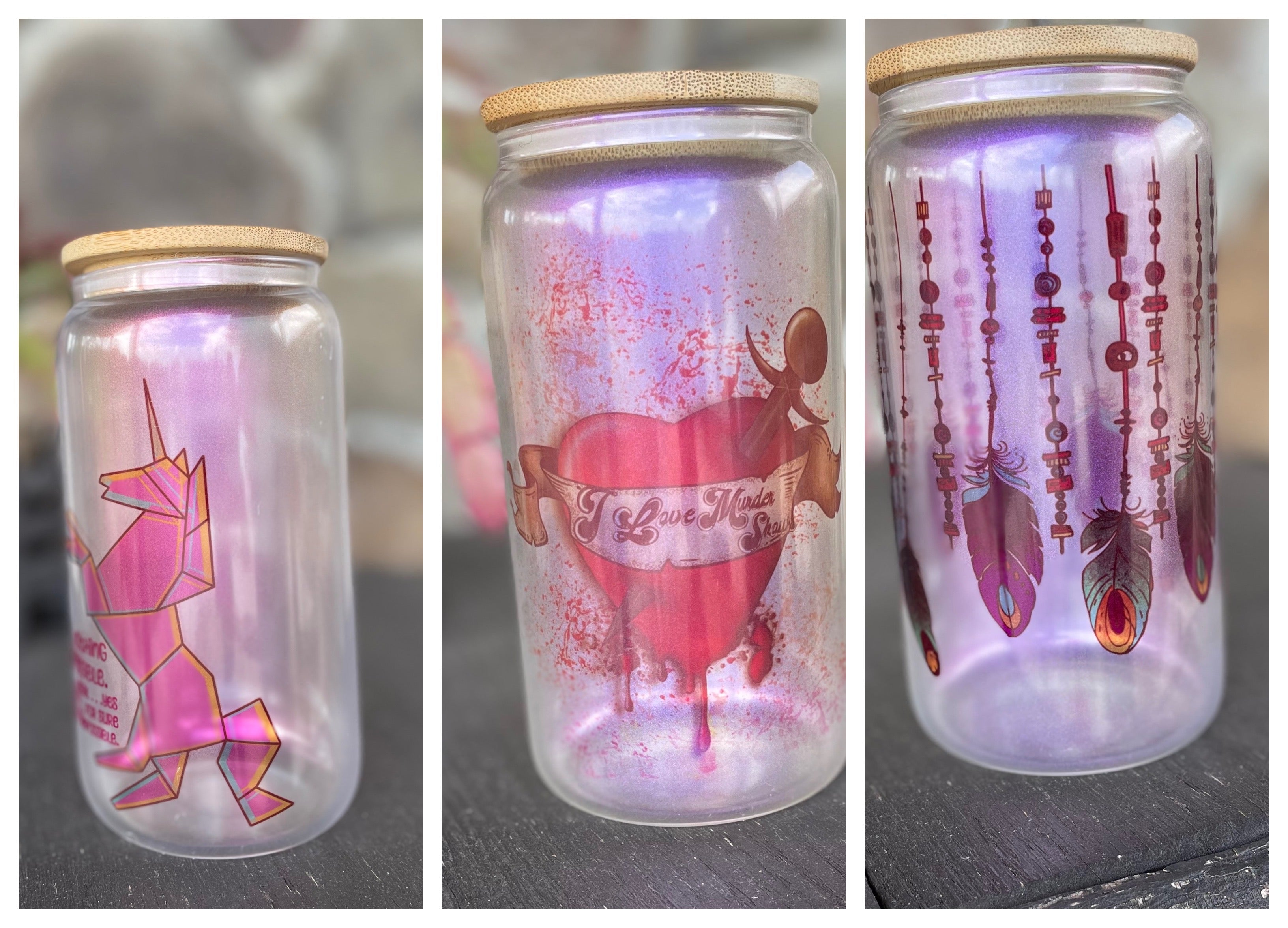 Personalized Iridescent Pink Shimmer Glass Tumbler, Glass Beer can Cup –  Simply Perfect Designs