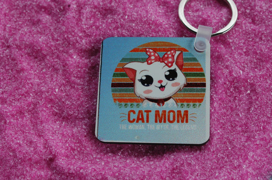 Cat mom - Square Keychain