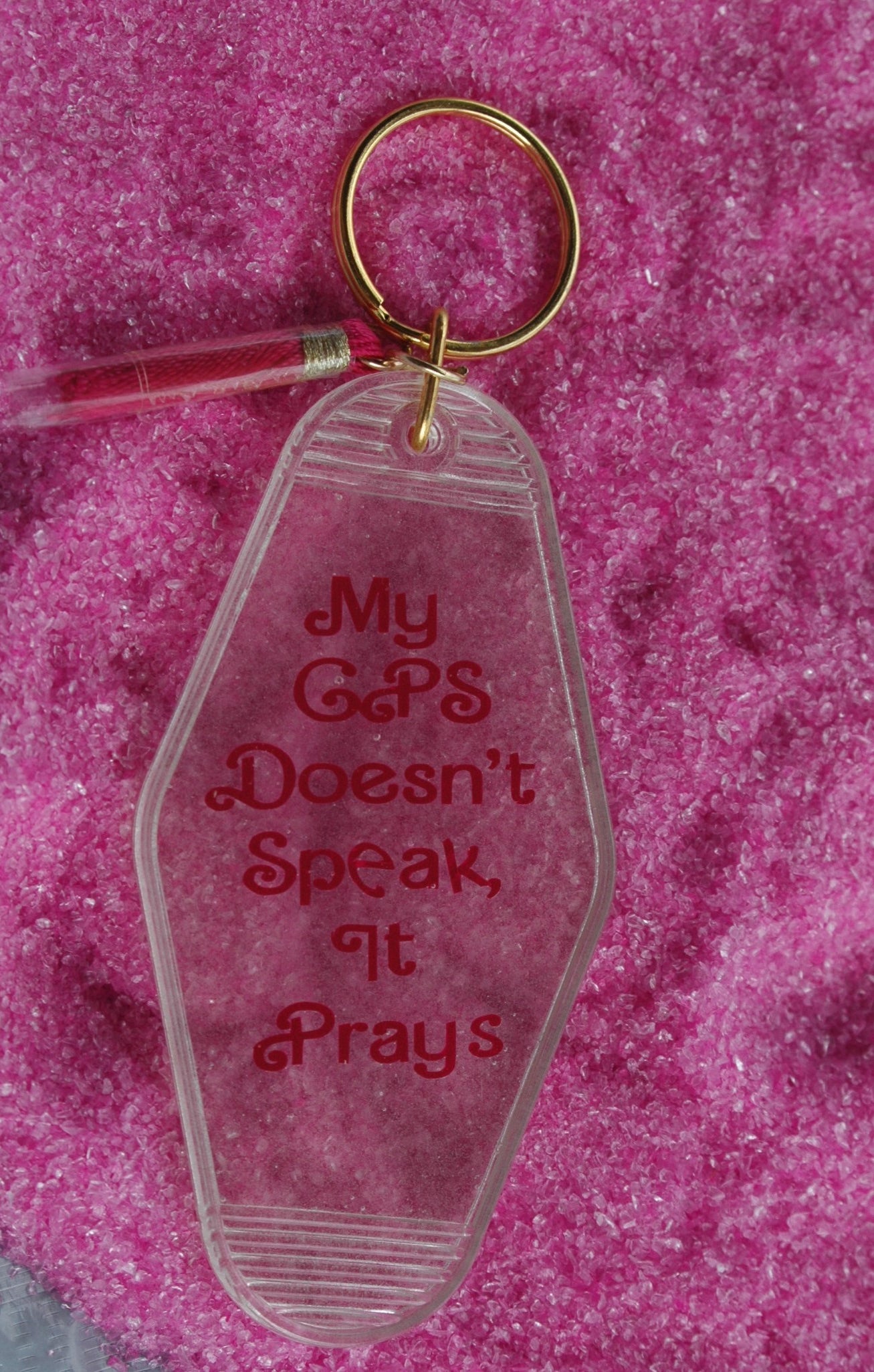 My GPS Prays Retro Motel Keychain