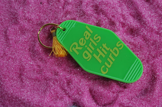 Real Girls Hit Curbs Retro Motel Keychain