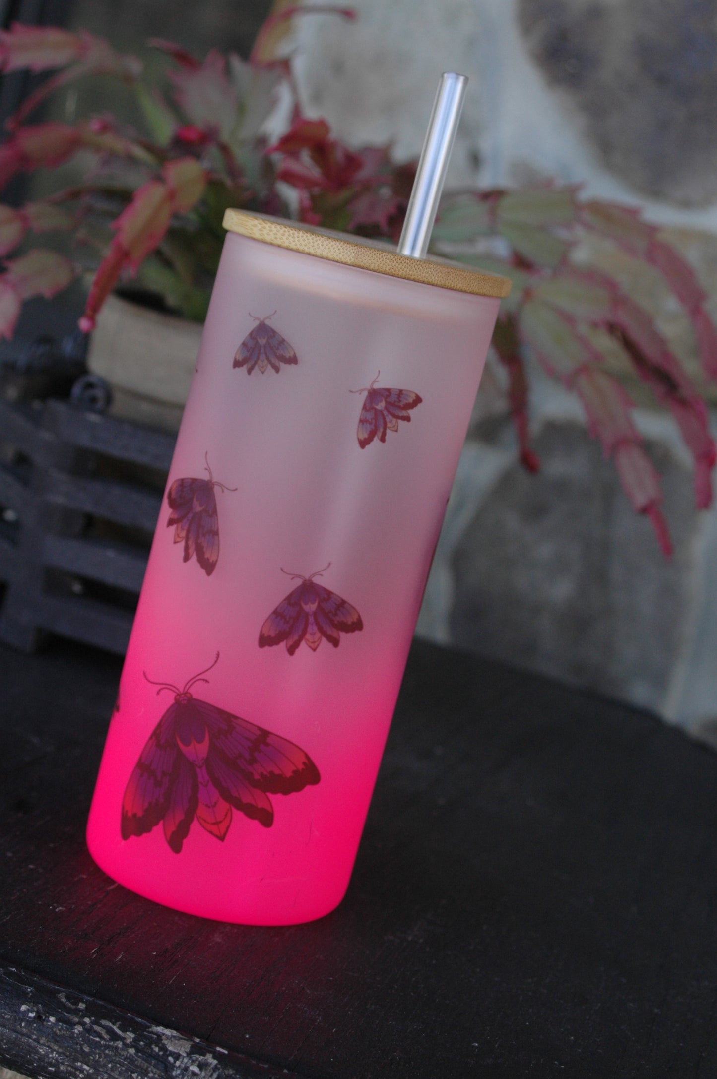 Dragon on Pink Ombre Glass Cup