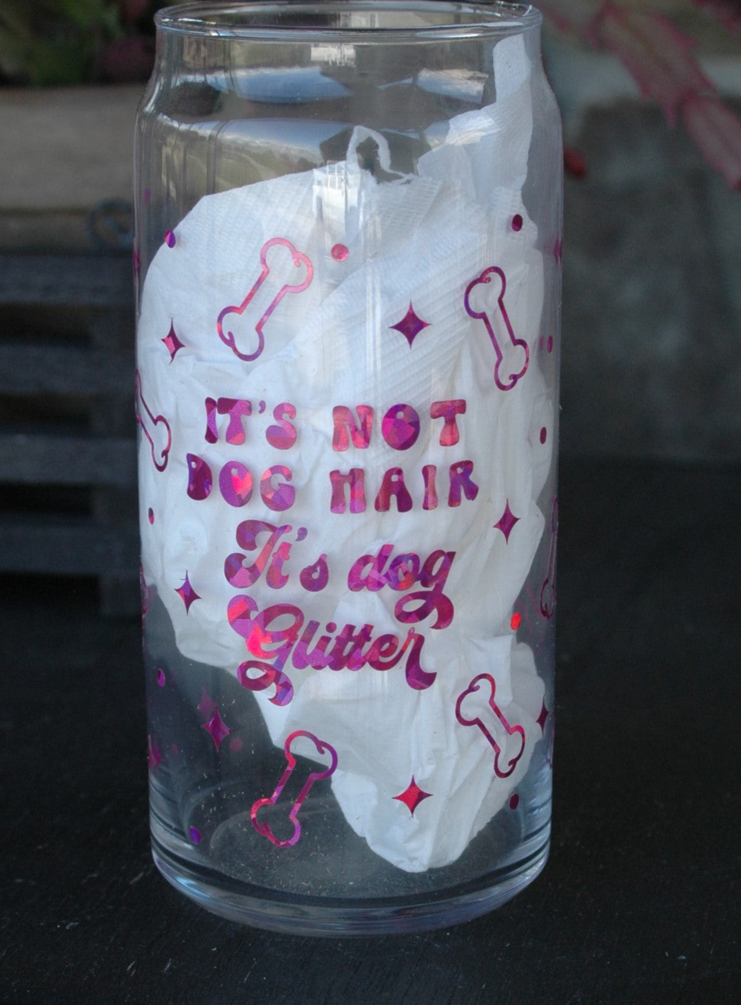 Dog Glitter Glass Beer Can Cup