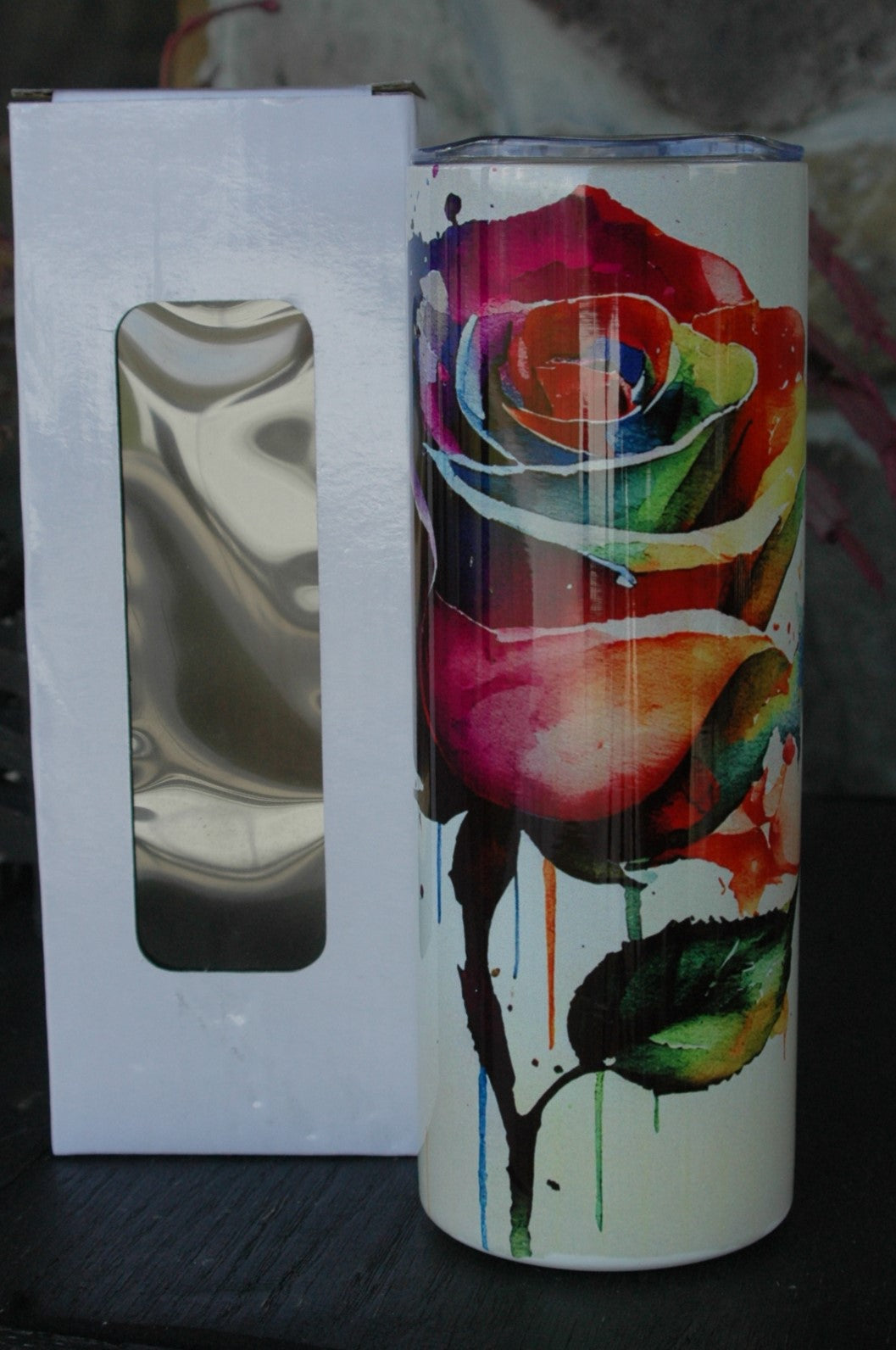 Rainbow Rose Skinny Tumbler