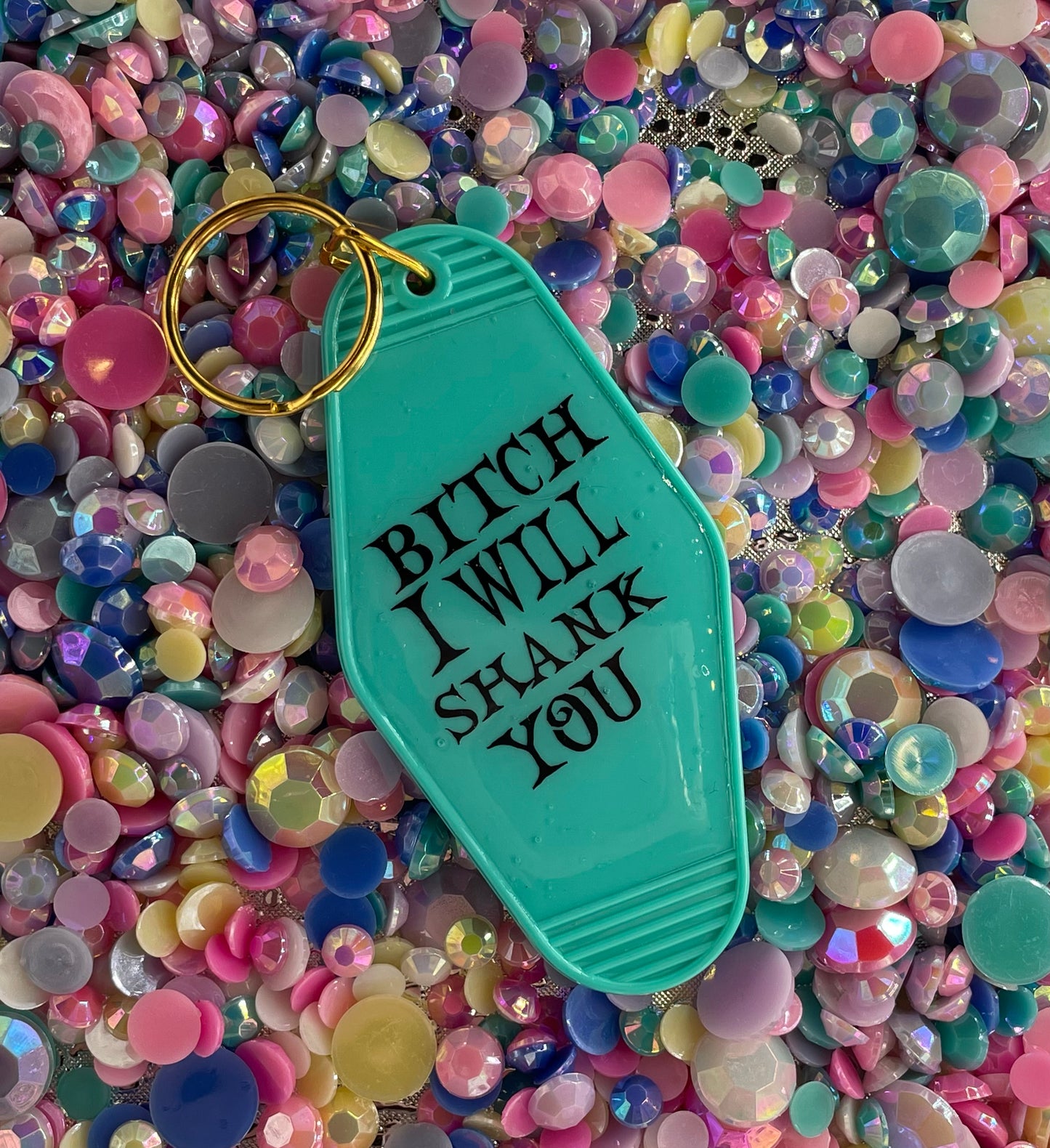 B!tch I will shank you Retro Motel keychain