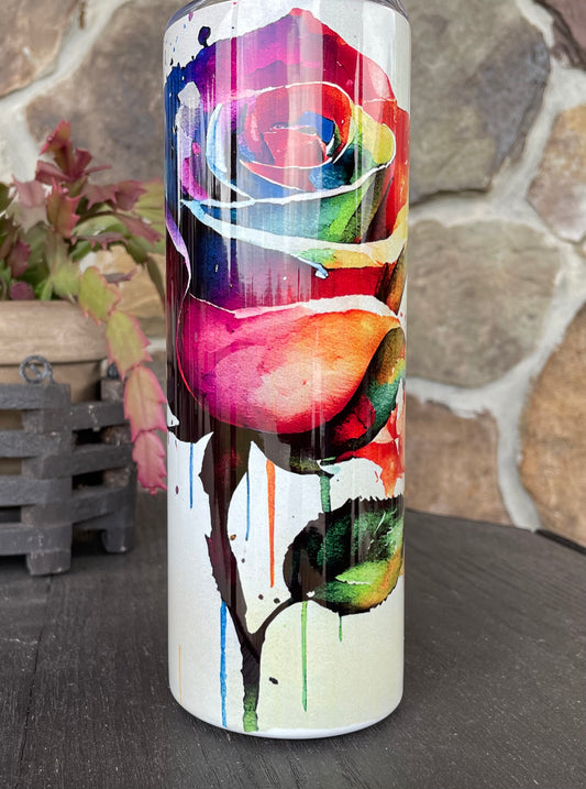 Rainbow Rose Skinny Tumbler