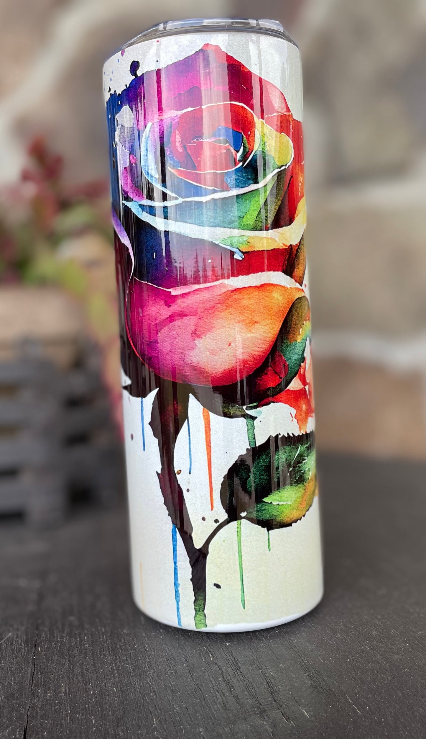 Rainbow Rose Skinny Tumbler